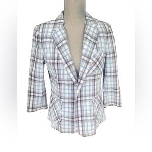 Talbots 12P Blue and Gray Plaid Blazer with Notched Lapels NWOT